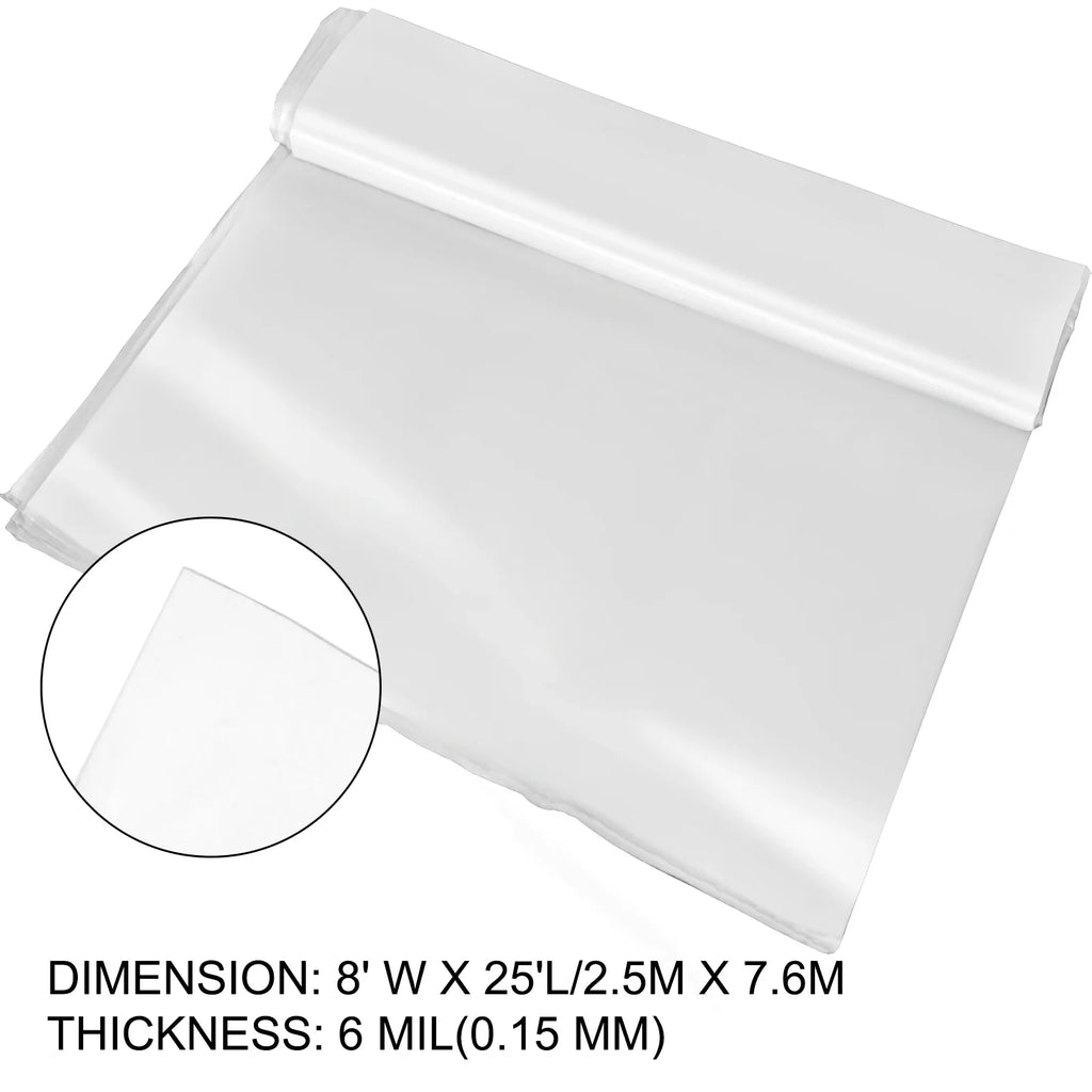 Clear greenhouse plastic film roll with product dimension details