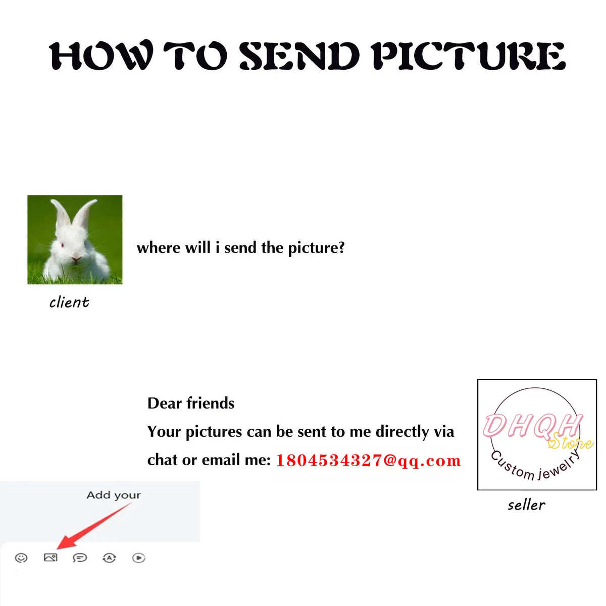 Instructions on how to send a custom photo to the seller for the personalized bracelet.