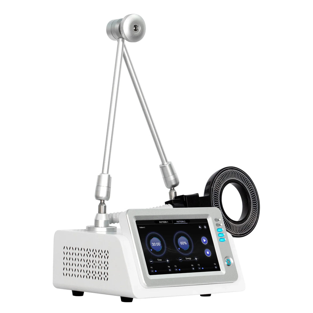 A white physical therapy electromagnetic device shown from a side angle on a plain white background