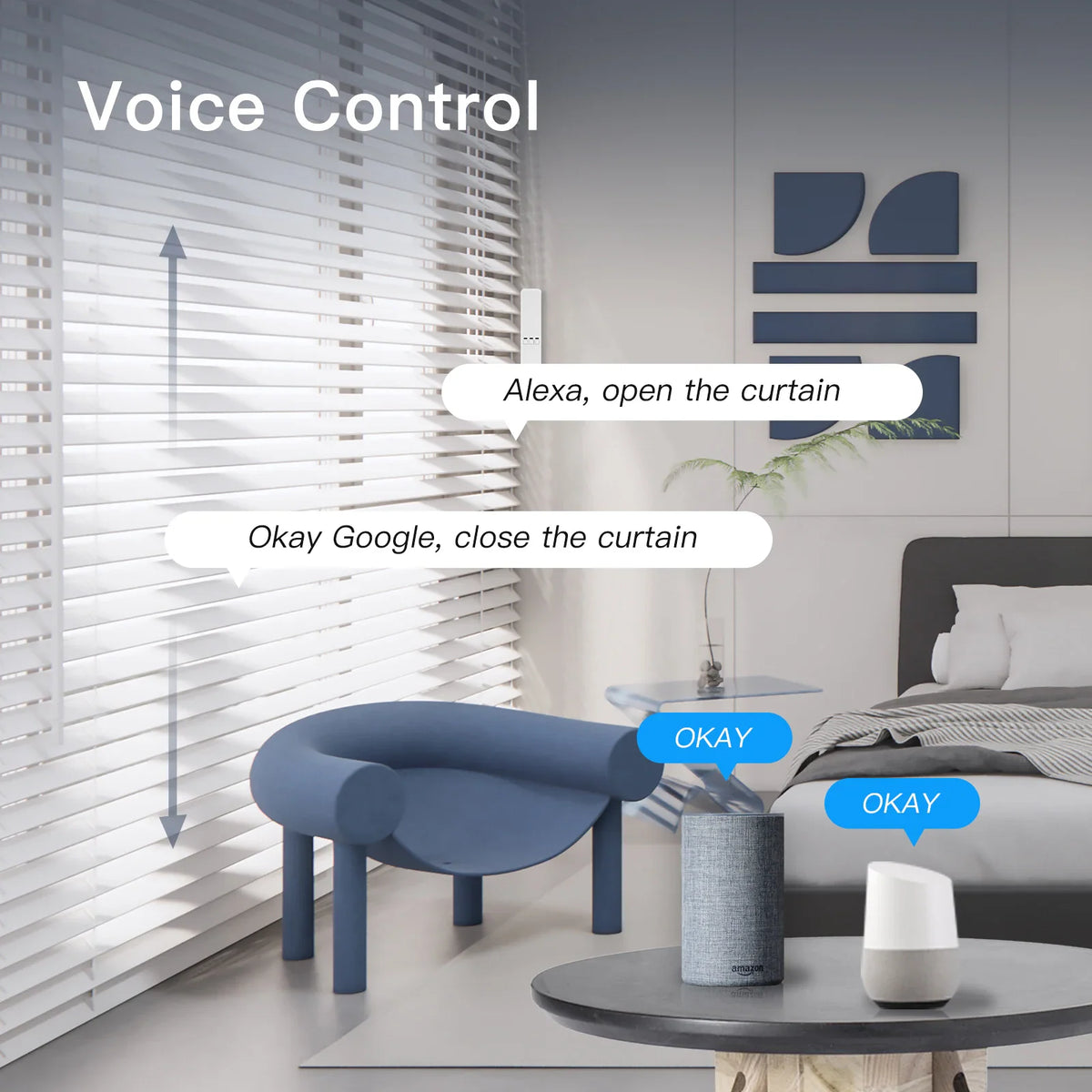 Smart speaker setup for voice control of motorized window blinds