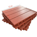 Red square interlocking plastic deck tiles, 12 inches dimensions overlay