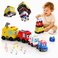 Set of 4-in-1 Montessori plastic toy cars for toddlers including magnetic and stacking pieces