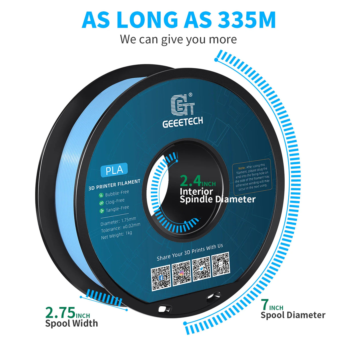 A 1kg spool of Geeetech 1.75mm PLA 3D printer filament in a solid plastic form. – view 6