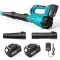 SeeSii 21V cordless turbo leaf blower in a handheld design with an included battery attached. – with 2X4.0Ah