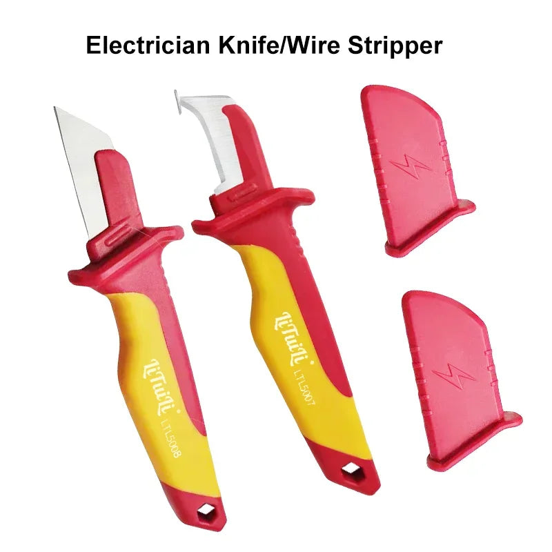 LiTuiLi electrician fixed blade knife with a plastic handle and stainless steel blade for cable stripping.