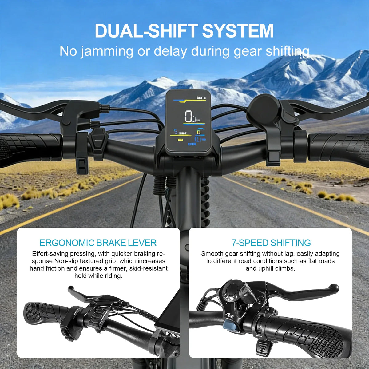 Close up of electric bike handlebars and digital speedometer display