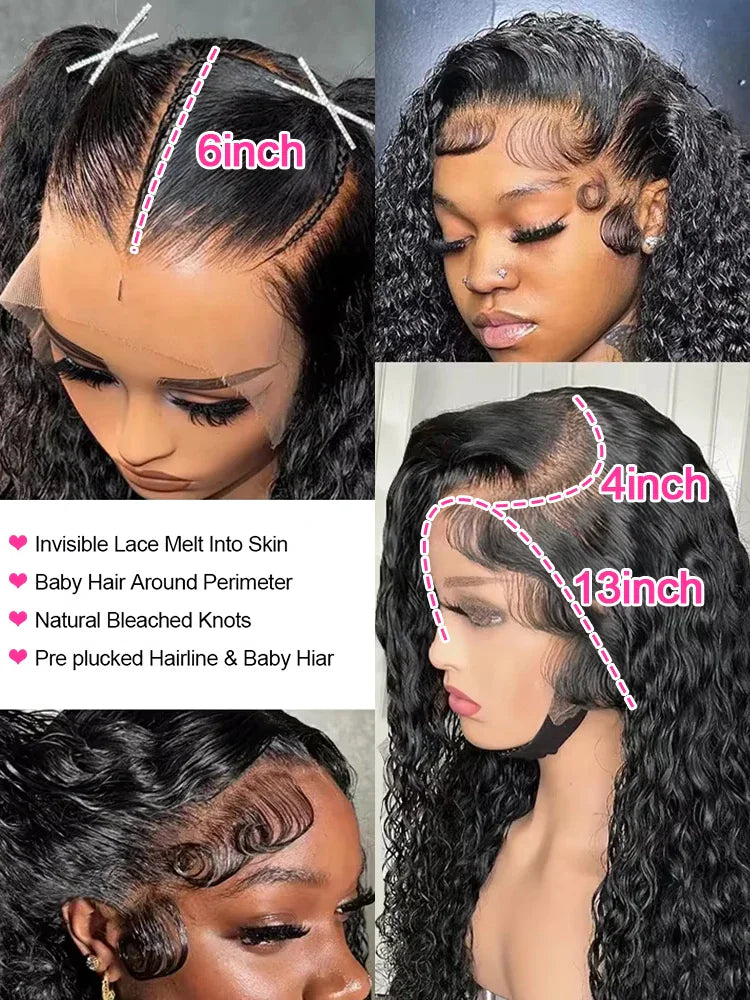 Deep wave lace wig showing lace measurements and baby hair