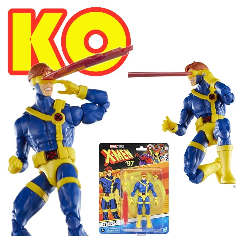 Cyclops action figure in two poses with his packaging