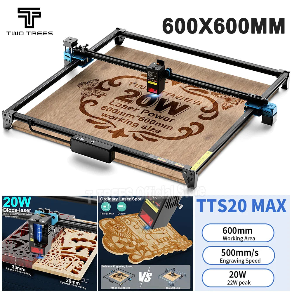 Laser engraving and cutting machine with a large 600x600mm working area, suitable for wood projects