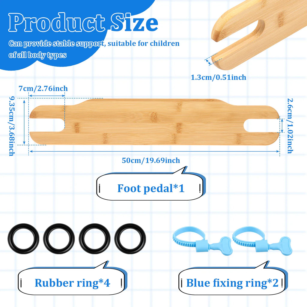 Bamboo highchair footrest product dimensions and included mounting hardware