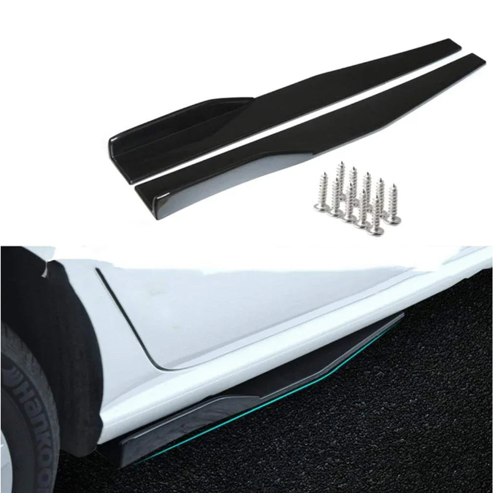 Glossy black side skirt extension panels with installation screws