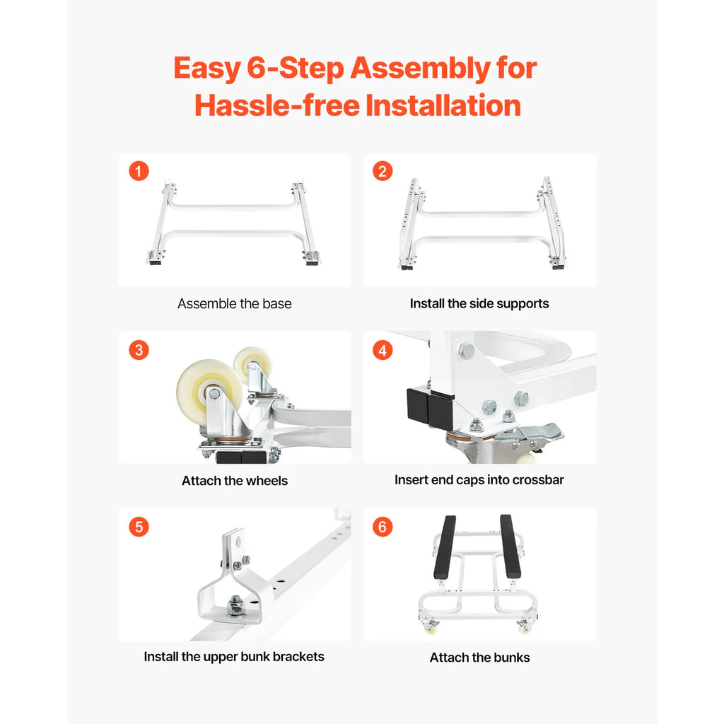 Six step assembly instruction guide for watercraft dolly setup
