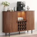 Modern walnut wine bar cabinet with sliding doors, LED lighting, and wine rack display – Walnut