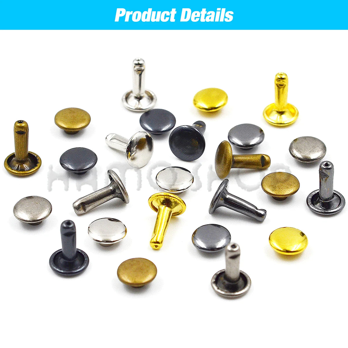 A selection of assorted metal rivets for clothing and leather goods repair