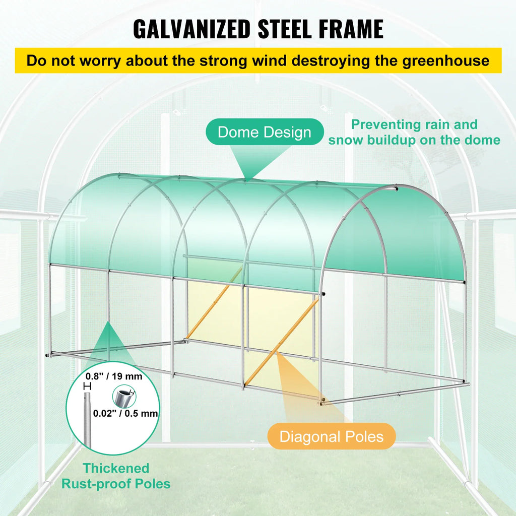 Diagram showing the galvanized steel frame structure of a tunnel greenhouse.