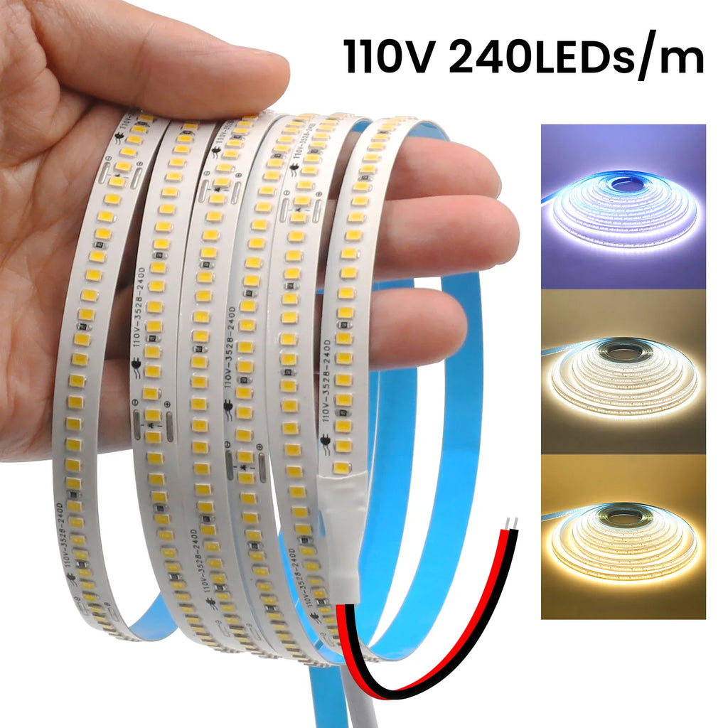 AC 110V 220V LED Strip With 2PIN Cable 240Leds/M IP44 3000K 4000K 7000K Self Adhesive Flexible Ribbon Stripe Home Decor Light – view 5
