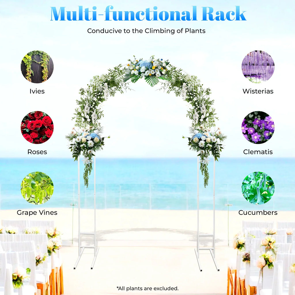 White metal 7.2ft round balloon arch backdrop stand with double-tube construction.
