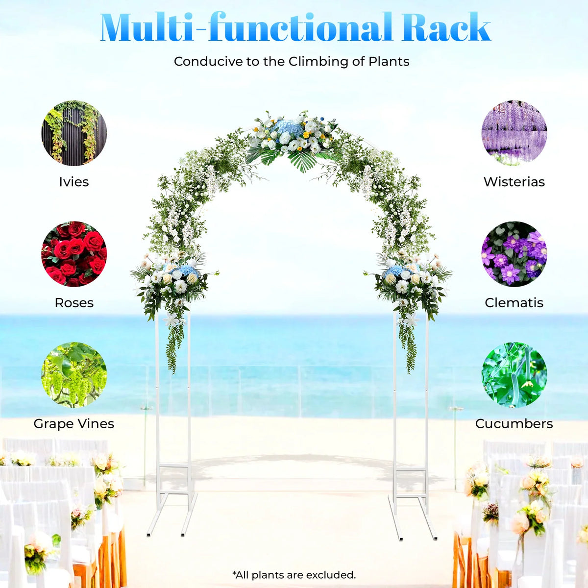 White metal 7.2ft round balloon arch backdrop stand with double-tube construction.