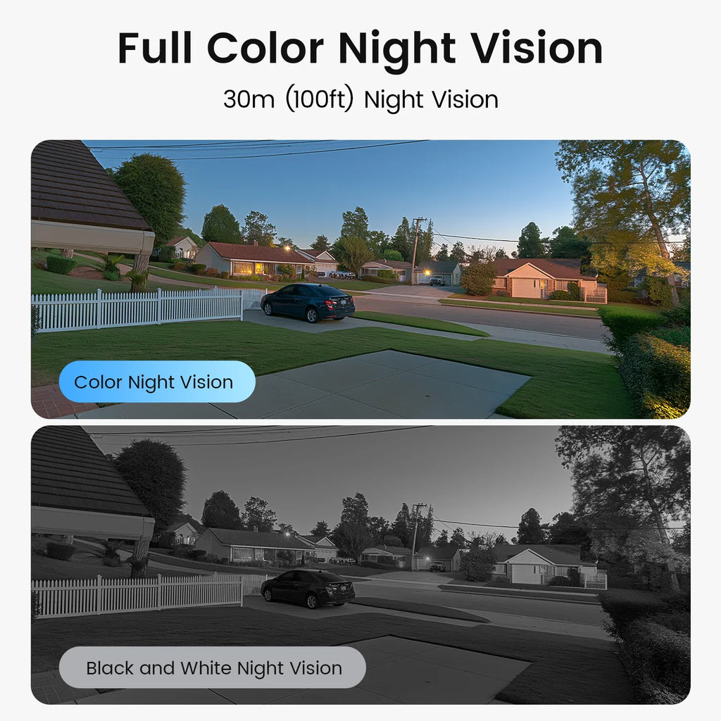 Comparison of full color and black and white night vision security footage