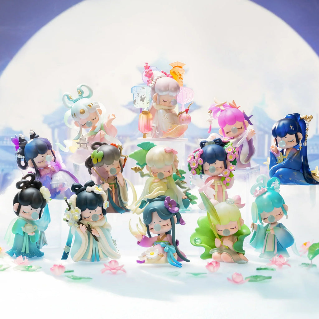 A group of Nanci collectible blind box figurines featuring diverse classical Chinese outfits and themes.