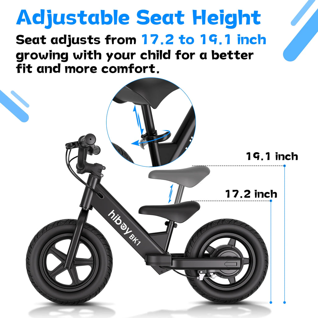 Demonstration of the adjustable seat height on the electric balance bike