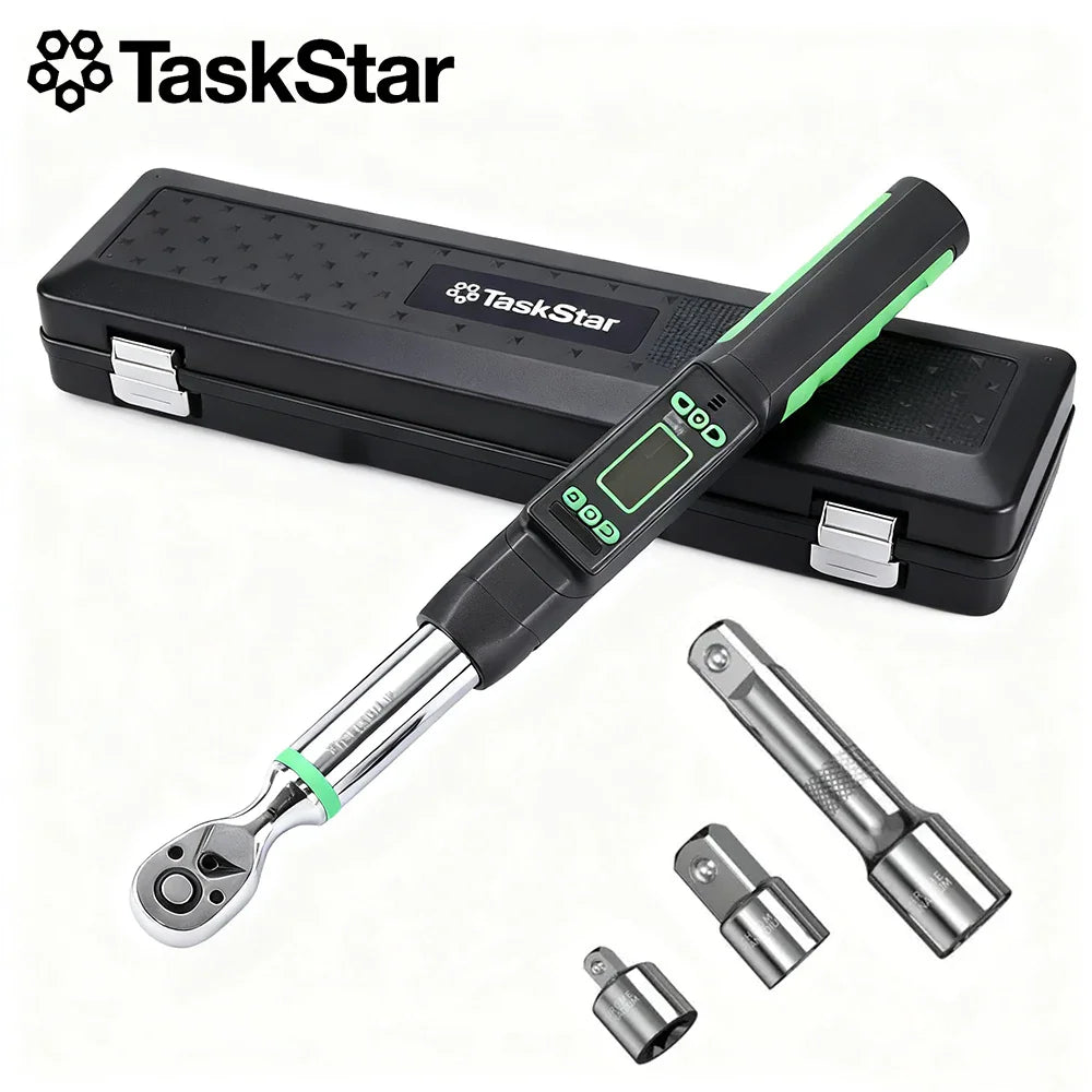 TaskStar 3/8-inch digital torque wrench with accessories and carrying case