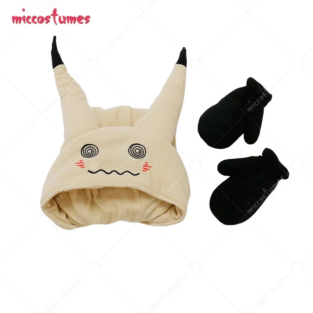 A costume hood with ears and a matching pair of black gloves.