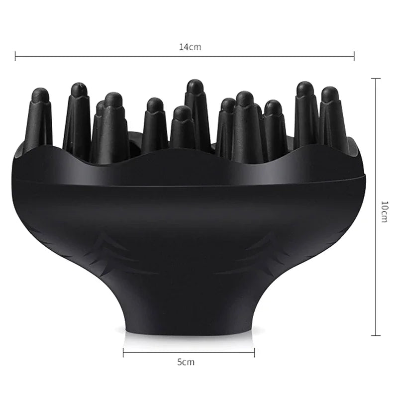 Black hair diffuser attachment with measurement labels