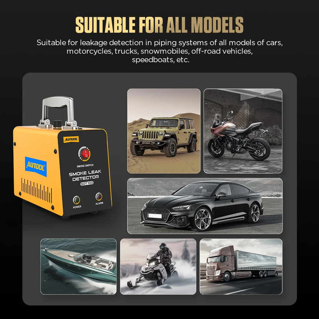 Automotive smoke leak detector machine compatible with cars, motorcycles, trucks, and boats