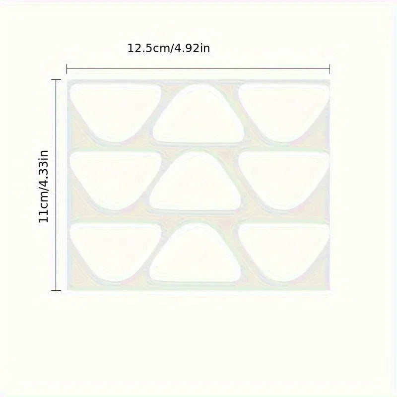 A sheet of transparent triangular anti-wrinkle patches with measurement lines and labels.
