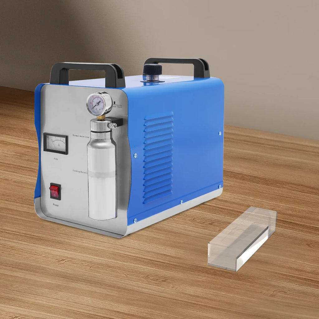 Hydrogen oxygen water welder and acrylic polisher on wooden table with acrylic block