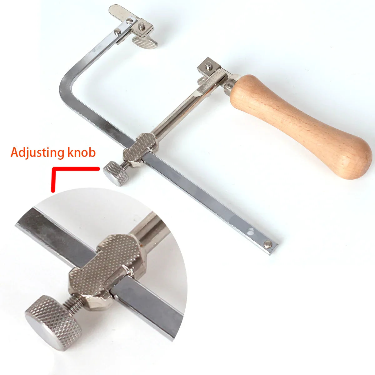 U-shaped jewelry saw frame highlighting the adjusting knob