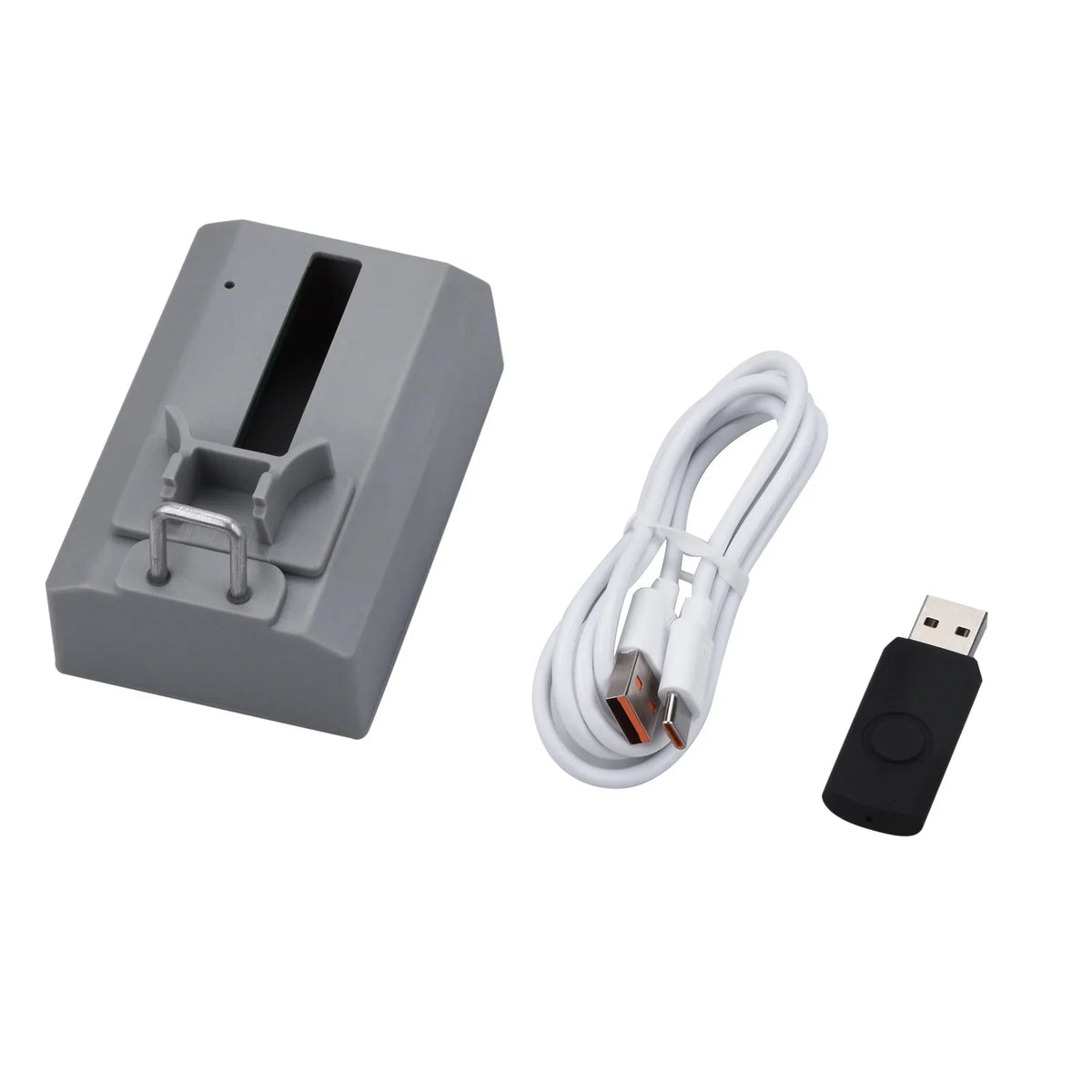 Watch repair testing equipment including grey device, white USB cord and black connector