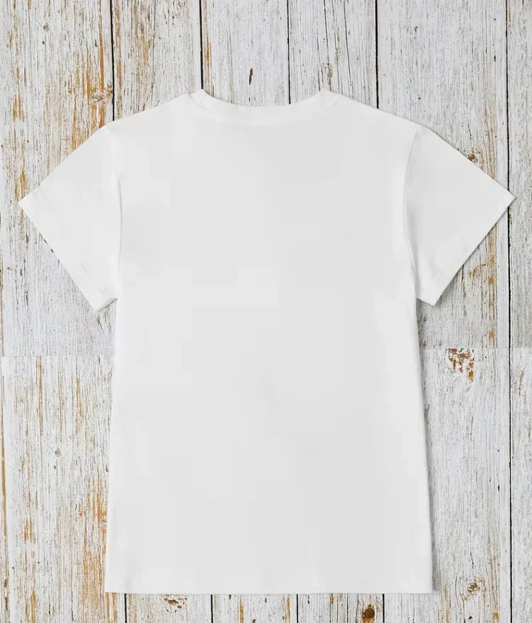 Back view of a plain white short sleeve crew neck t-shirt
