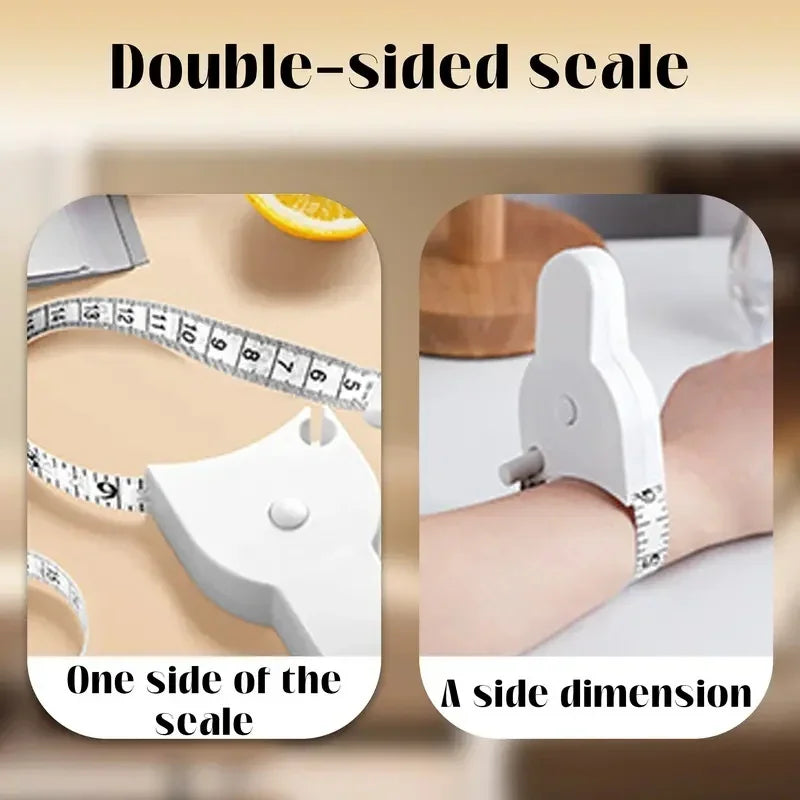Double-sided white retractable body tape measure with clear scale markings