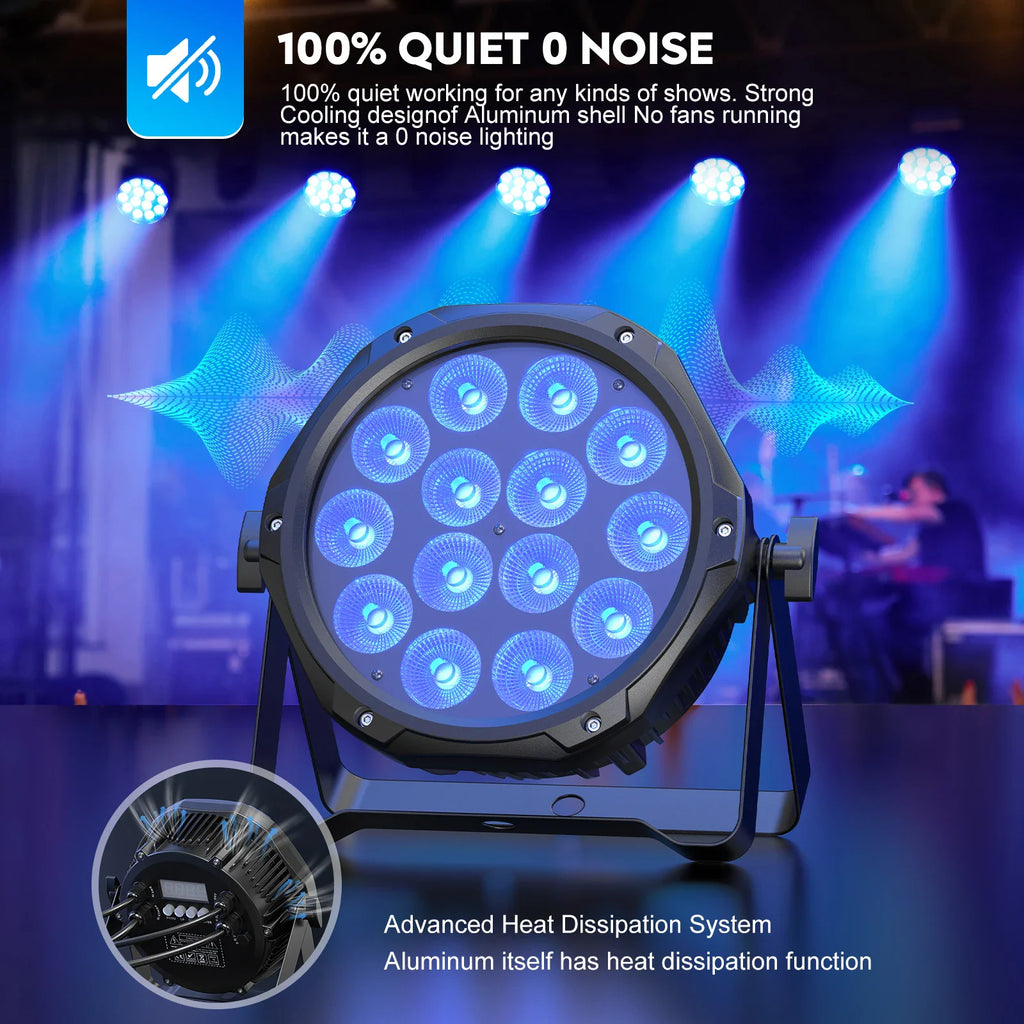 Quiet LED stage spotlight highlighting heat dissipation design and fanless operation