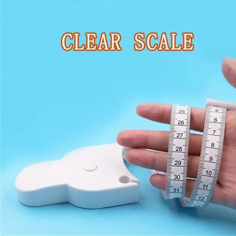 Hand holding a white retractable tape measure showing clear measurement markings