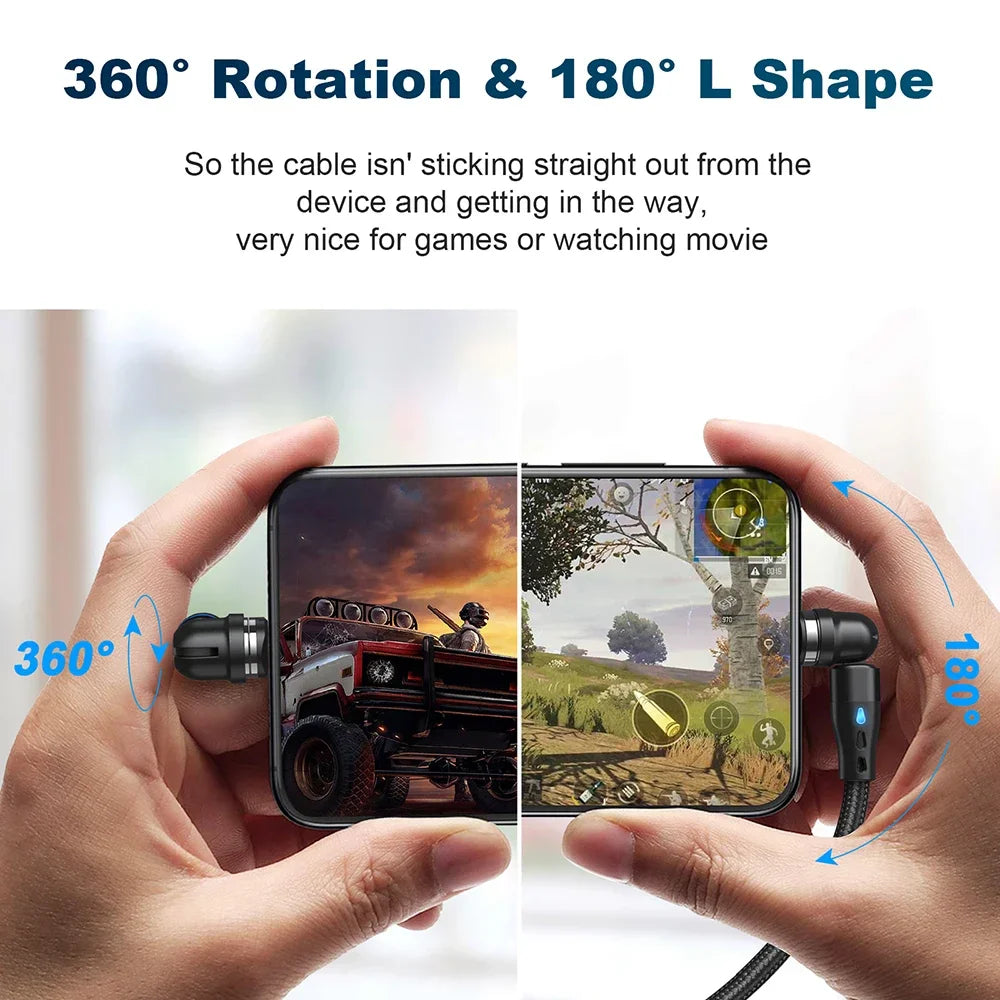 Hands holding a smartphone while using a magnetic charging cable for gaming