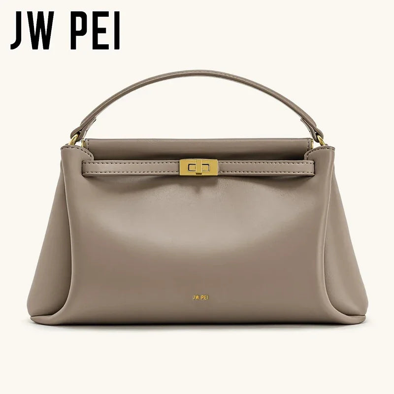 Taupe mini top handle handbag with gold hardware