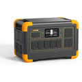 Portable power station with black and orange casing and multiple power output ports
