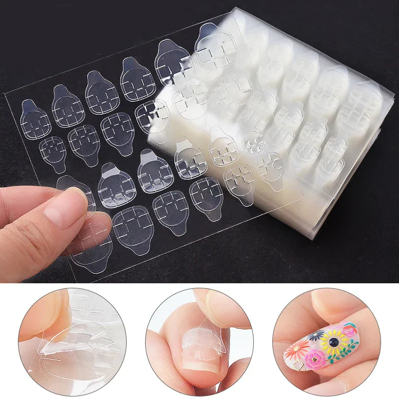 A set of 240 clear double-sided adhesive jelly nail glue stickers for press-on nails.