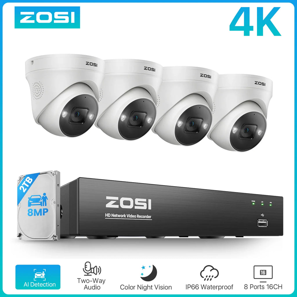 ZOSI PoE security camera system with multiple bullet cameras and 8-channel NVR