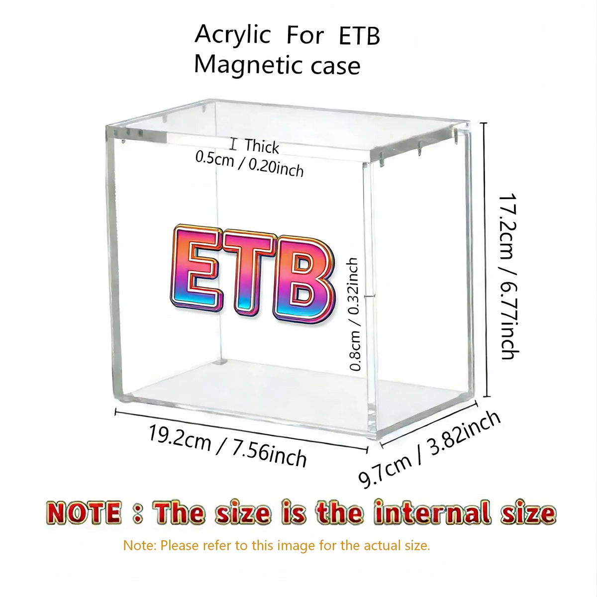 Diagram showing the internal dimensions of the clear acrylic storage case