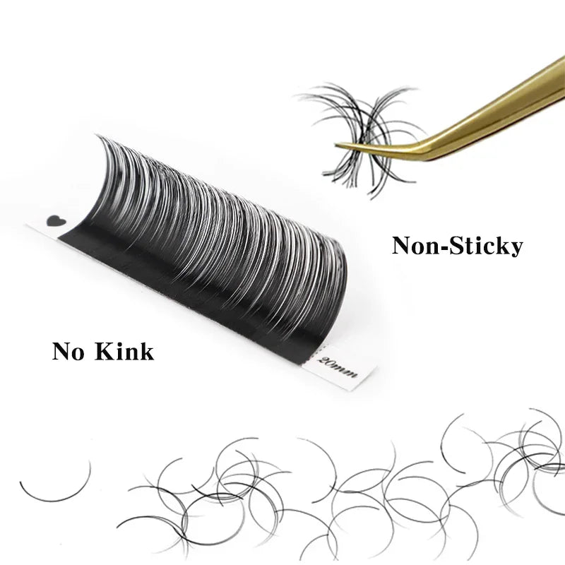 Close up of volume eyelash fan and eyelash extension strip