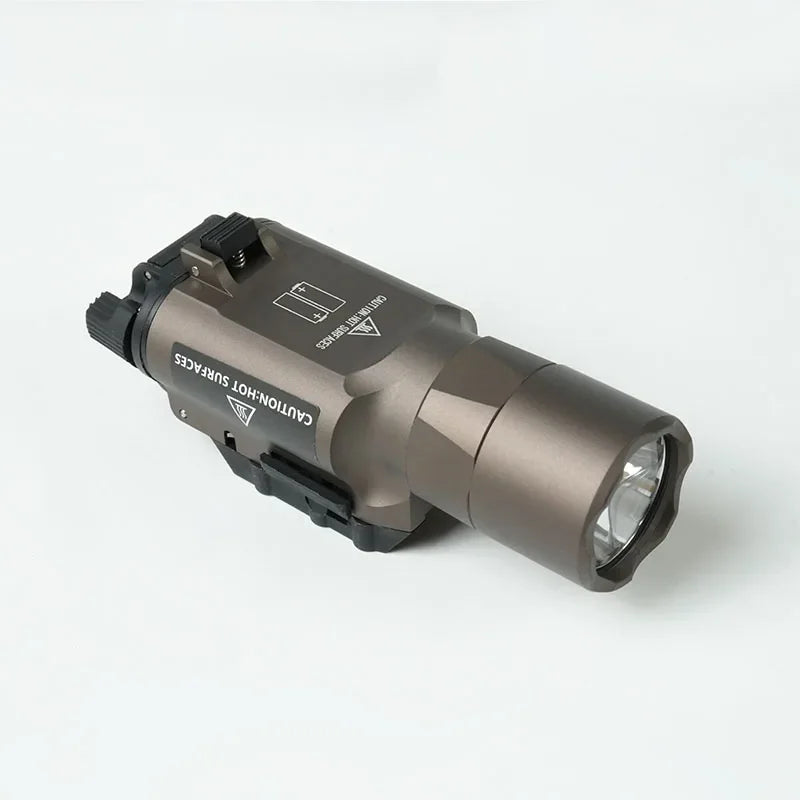 Single metallic brown tactical LED flashlight for weapon rail mount