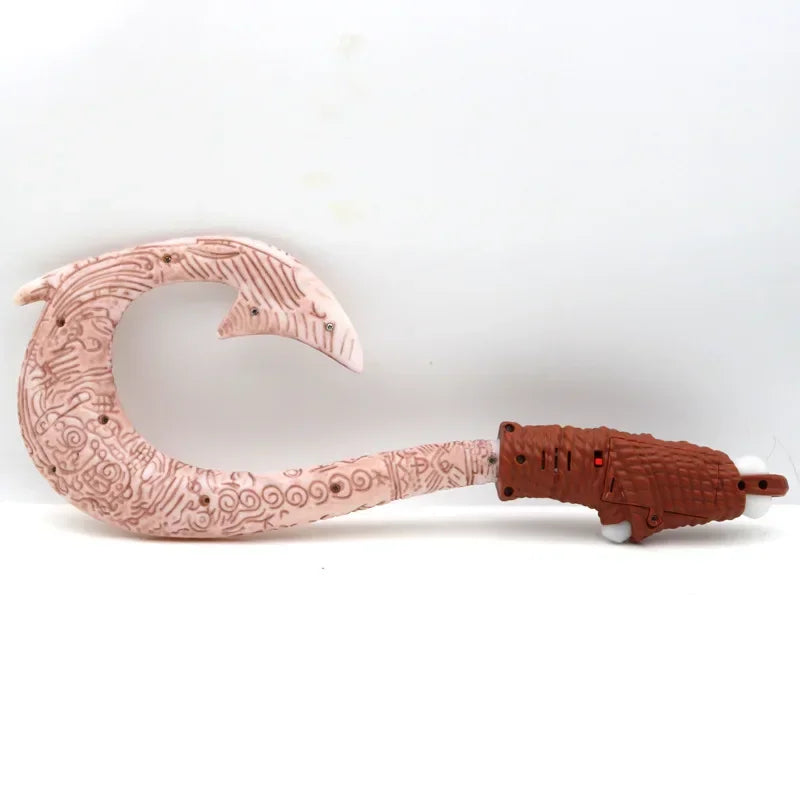 Cartoon adventure fish hook prop toy featuring engraved tribal designs on the blade