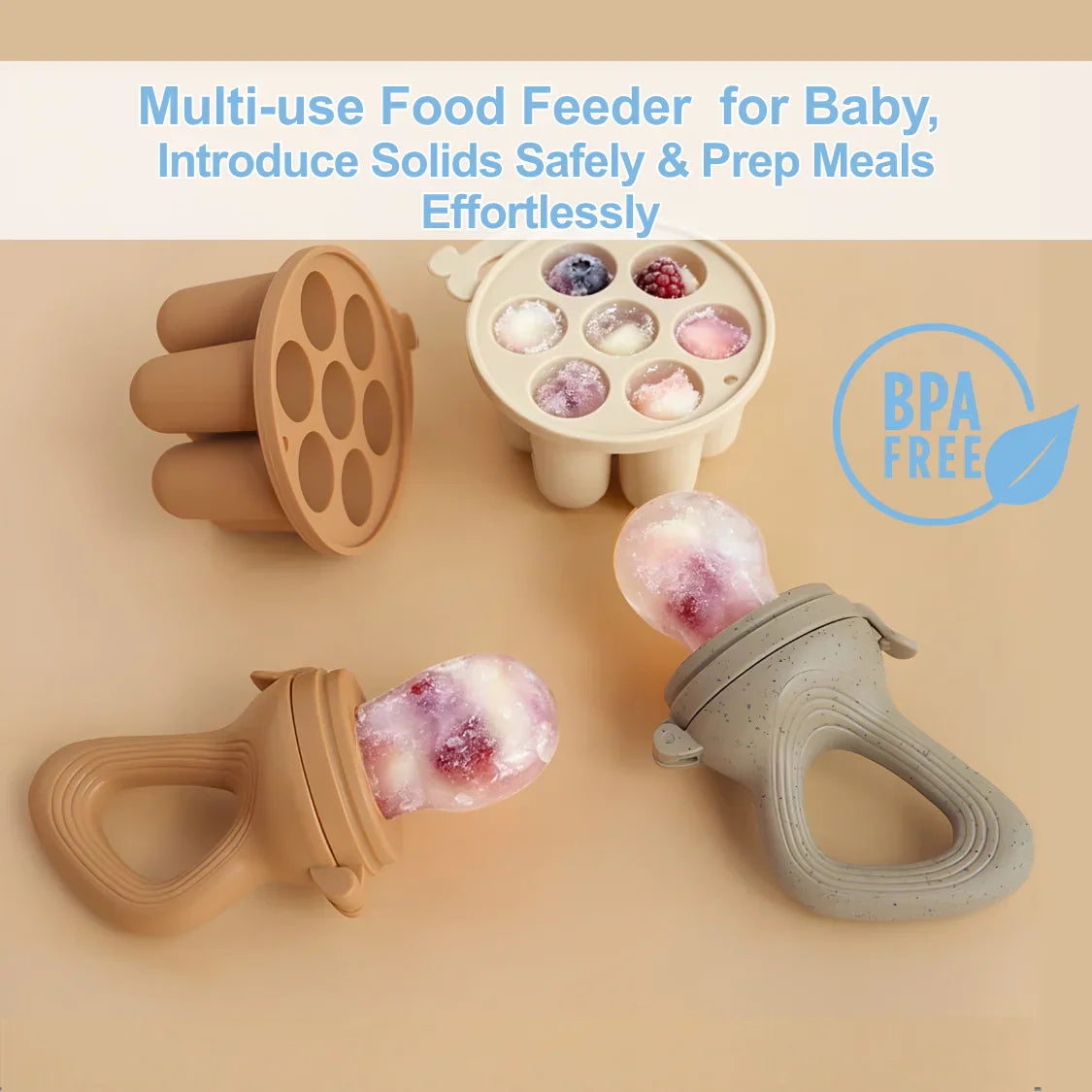 Silicone baby food freezer tray and feeders for self feeding