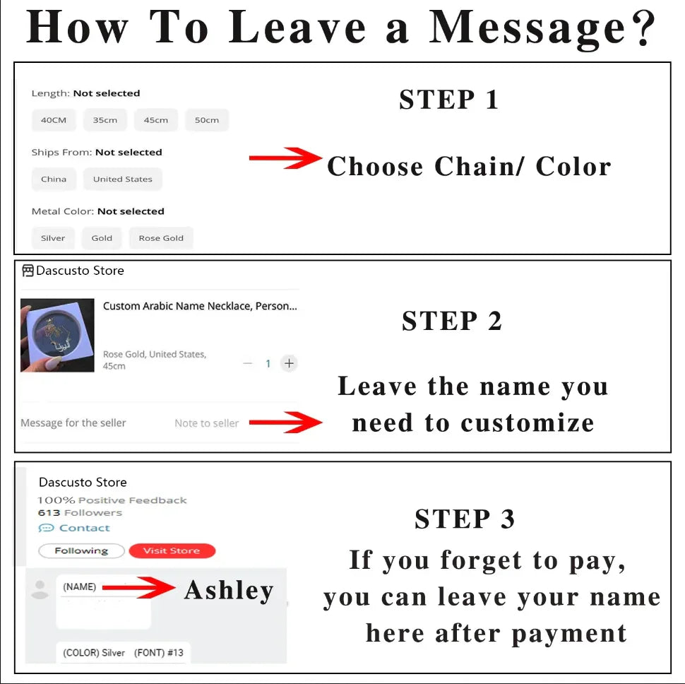 Instructions graphic for ordering custom jewelry
