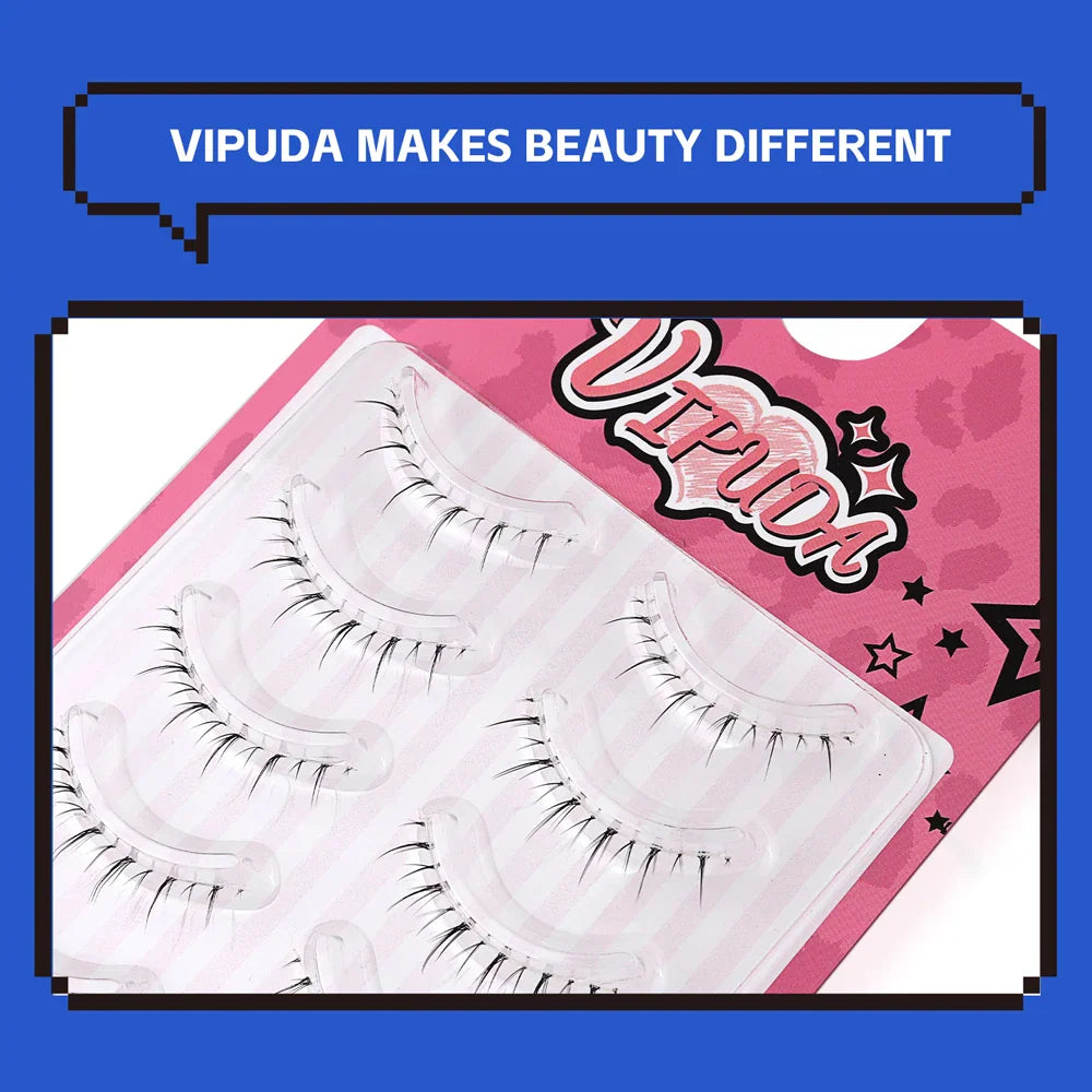 Close up view of lower false eyelashes on a pink display tray