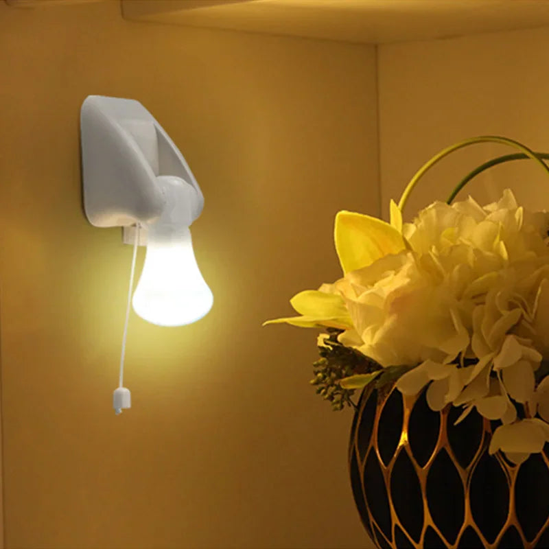 LED Pull Cord Wall Night Lights Cabinet Closet Table Lamp Self Adhesive Bulb For Home Toilet Bedroom Lighting Battery – view 2
